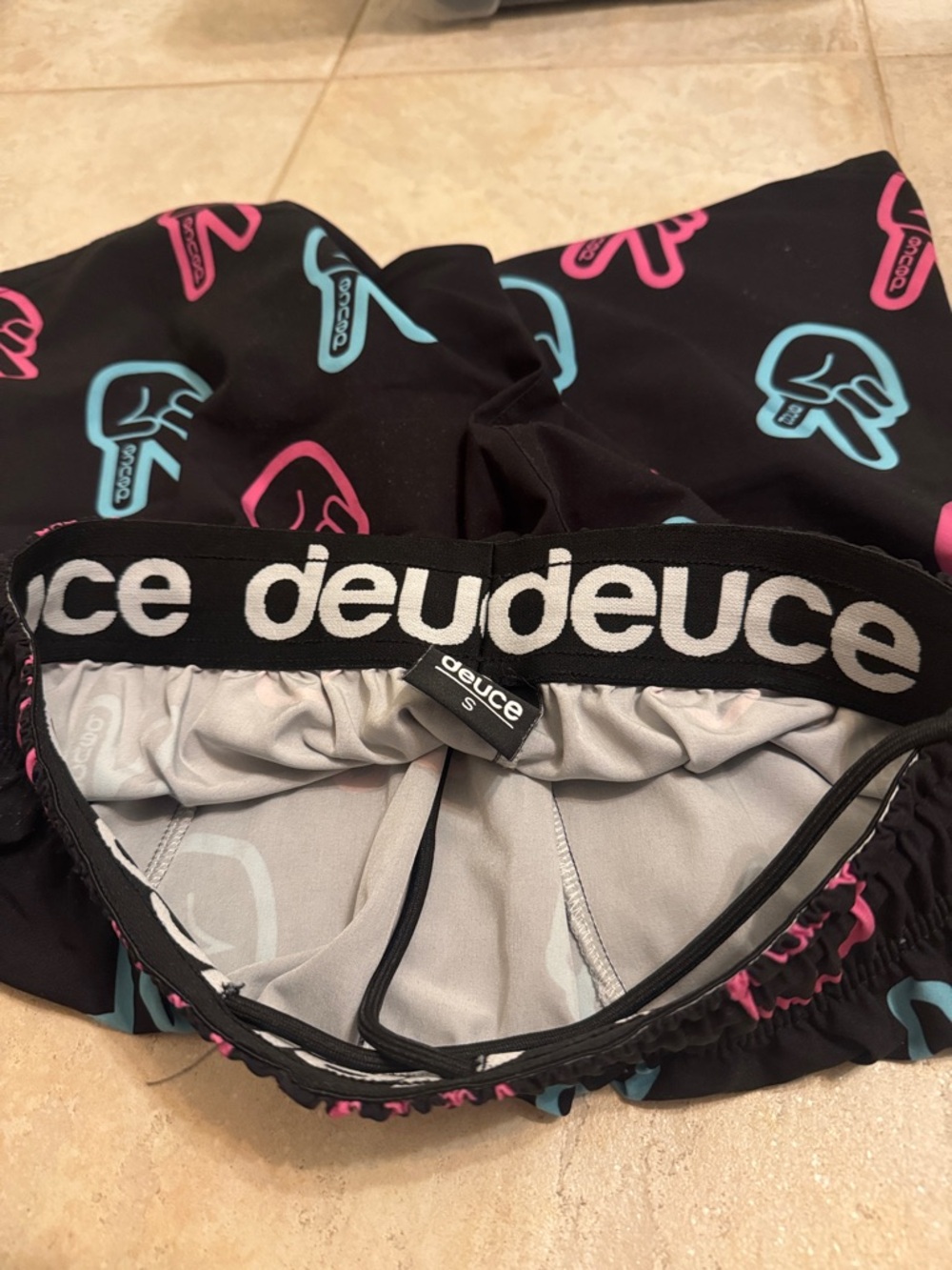 Men’s Black Swim Board Shorts with Pink & Teal Graphic